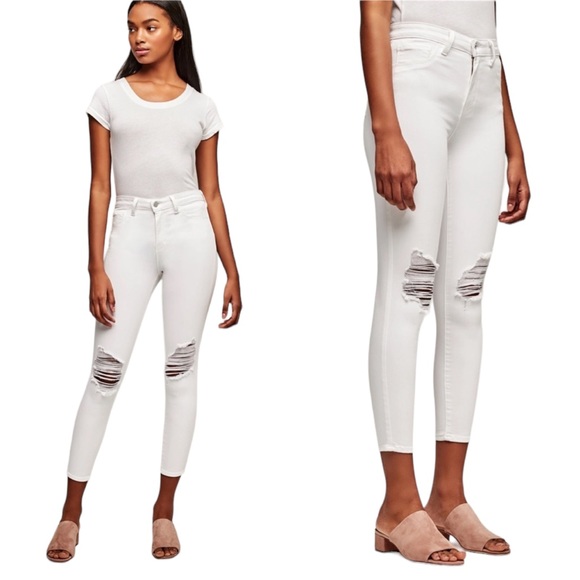 L'AGENCE Jeans Lagence Margo High Rise Skinny Ripped Knee White Denim Jeans Poshmark